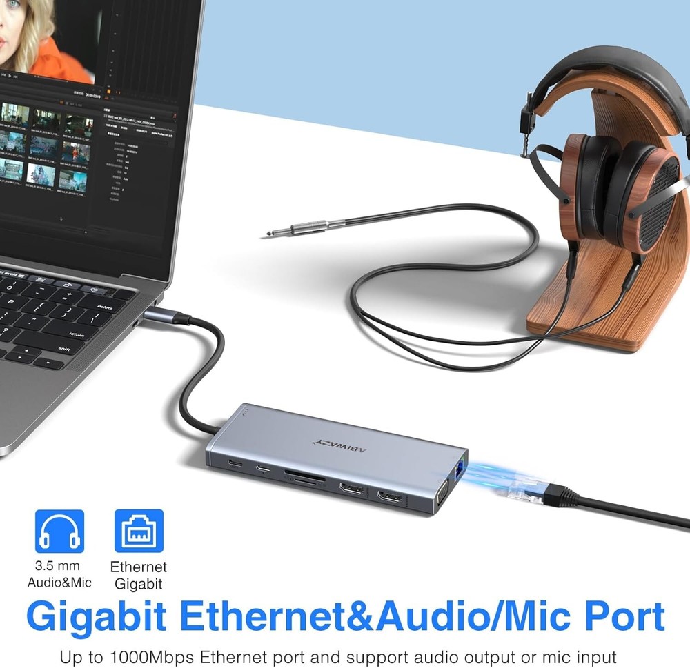 Comprehensive USB C Dock with Gigabit Ethernet, Audios, and SD Card Reader