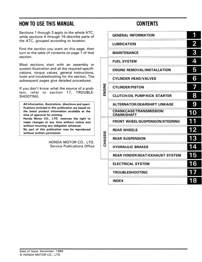 Honda Service Manual 85-86 ATC 350X
