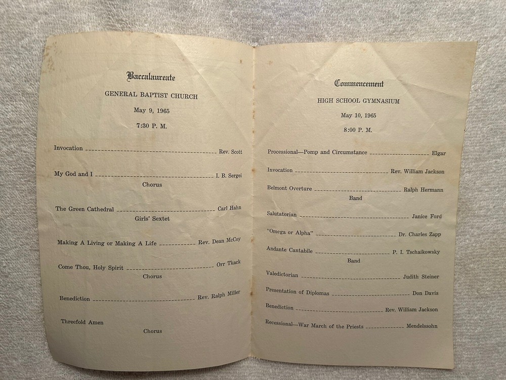 1965 Francisco High School Commencement Program IN With Class Roll Only 14 Grads