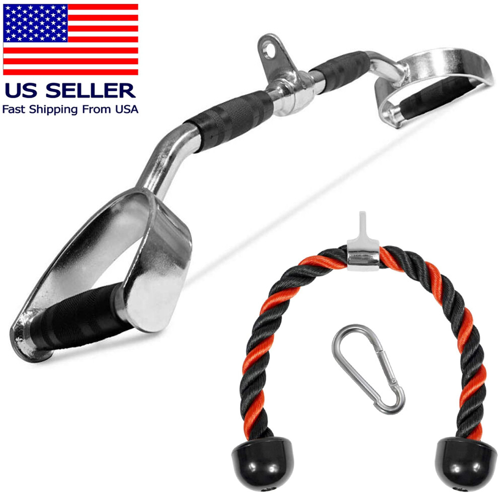 Home Gym Cable Attachment Handle Machine Strength Exercise Press Down Lat Set