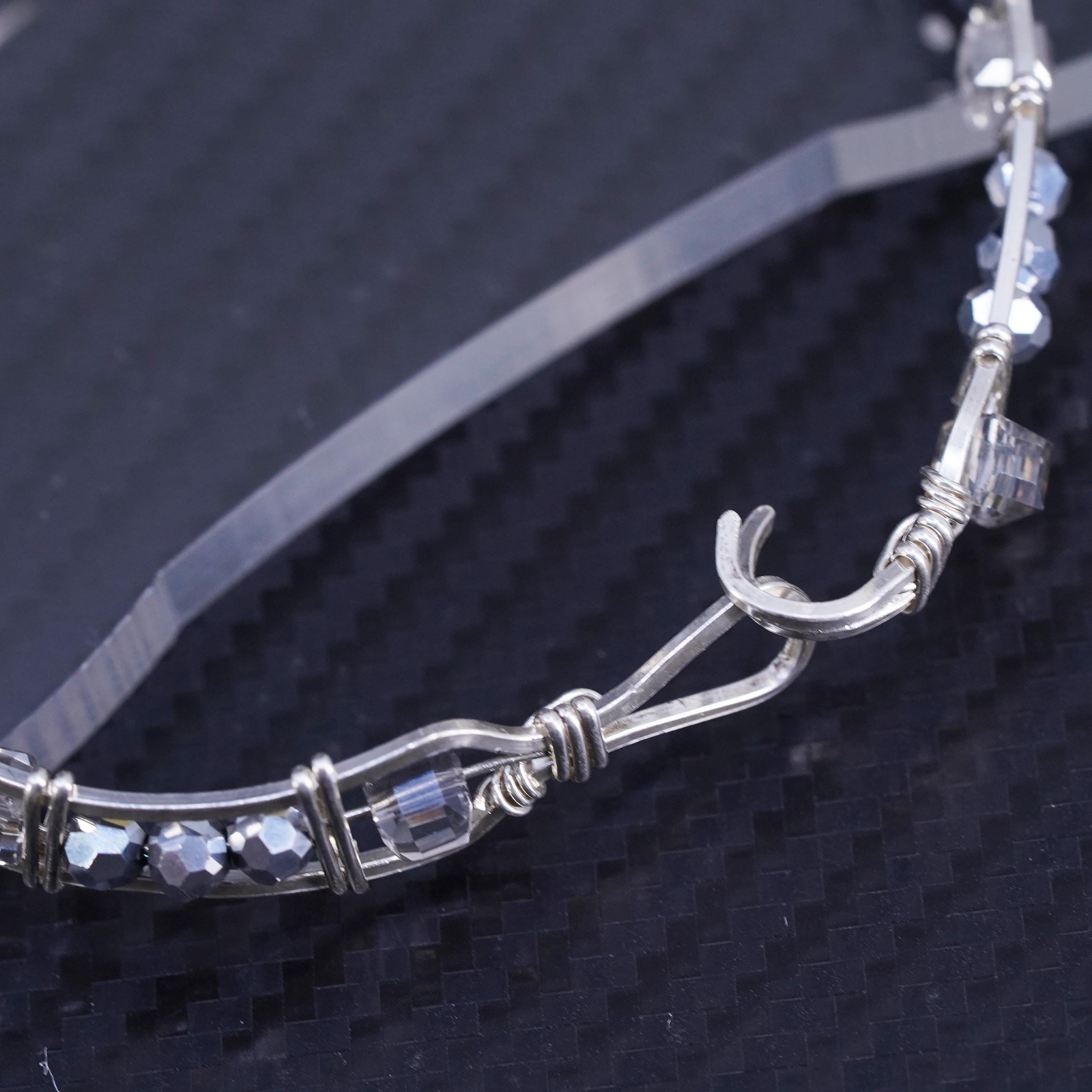 7.5”, Mexican sterling silver wired 925 hinged bangle, bracelet cluster crystal