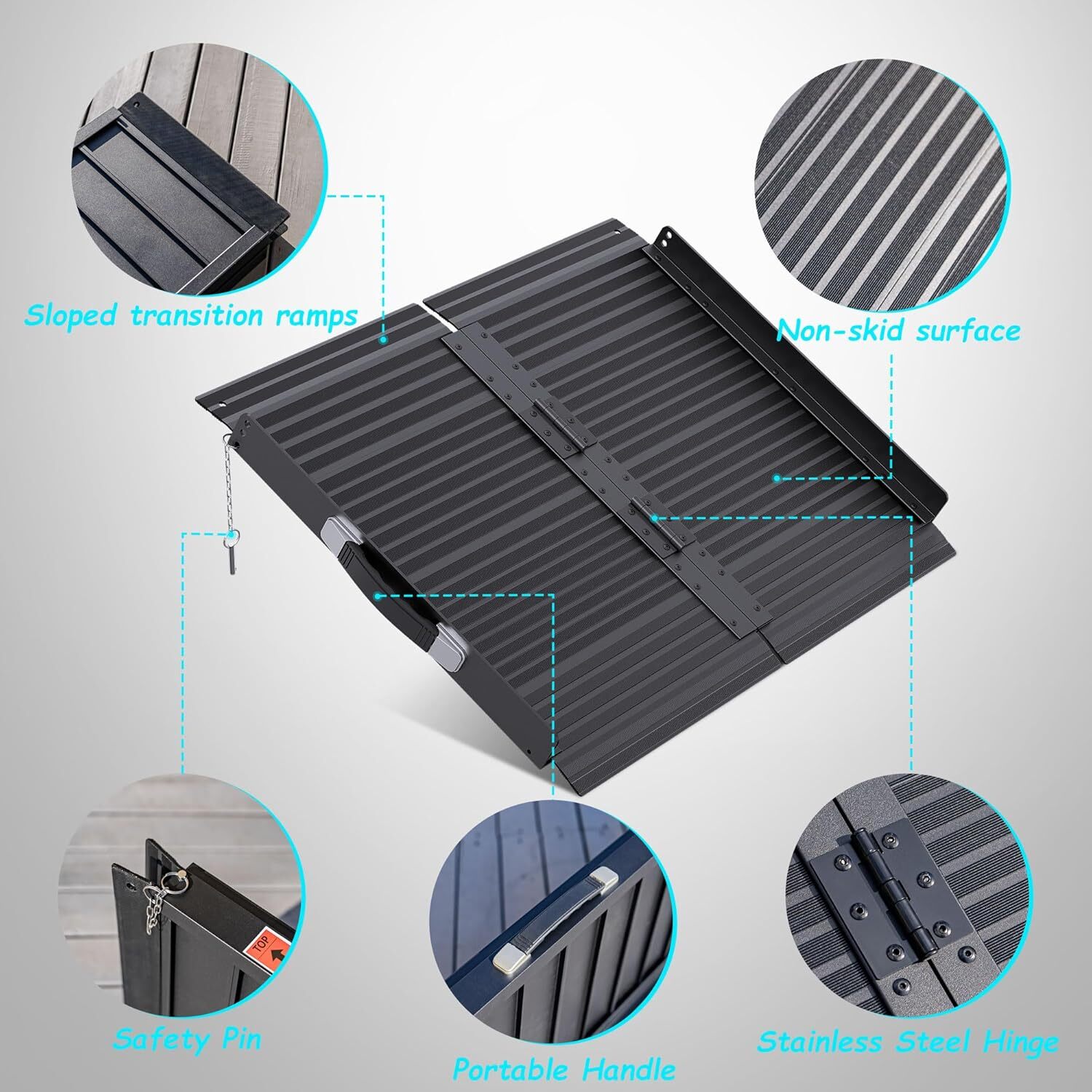 2/3/4/5/6/7/8 FT Folding Aluminum Wheelchair Ramp Mobility Ramp 800 lbs No-sew