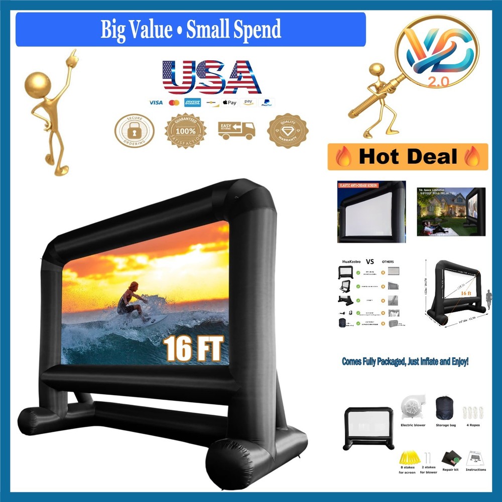 16ft Outdoor Inflatable Projector Screen with Stable Base Easy Setup