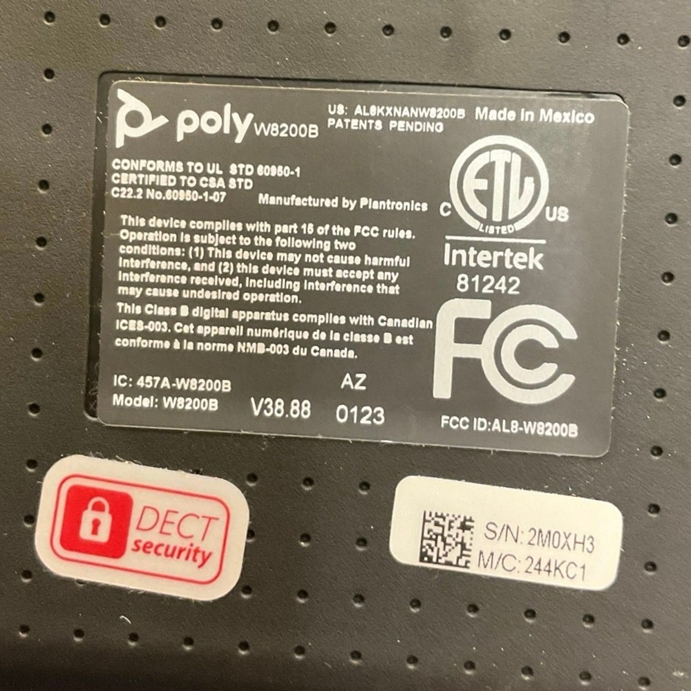 Poly W8200B Wireless DECT Office Headset System w Base & Power Adapter