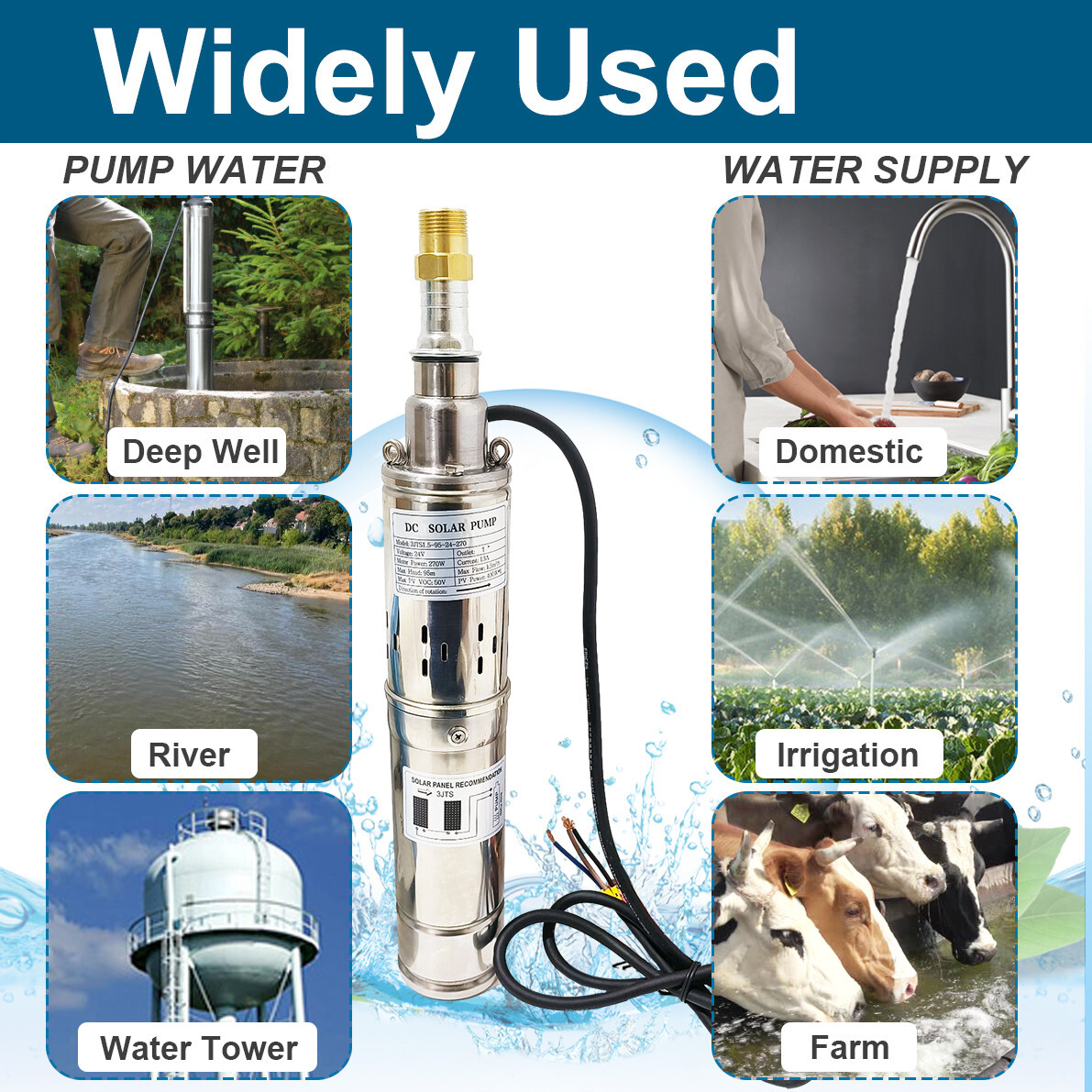 270W 3" Solar Pump Submersible Pump Bore DC 24V Deep Well Pump + MPPT Controller