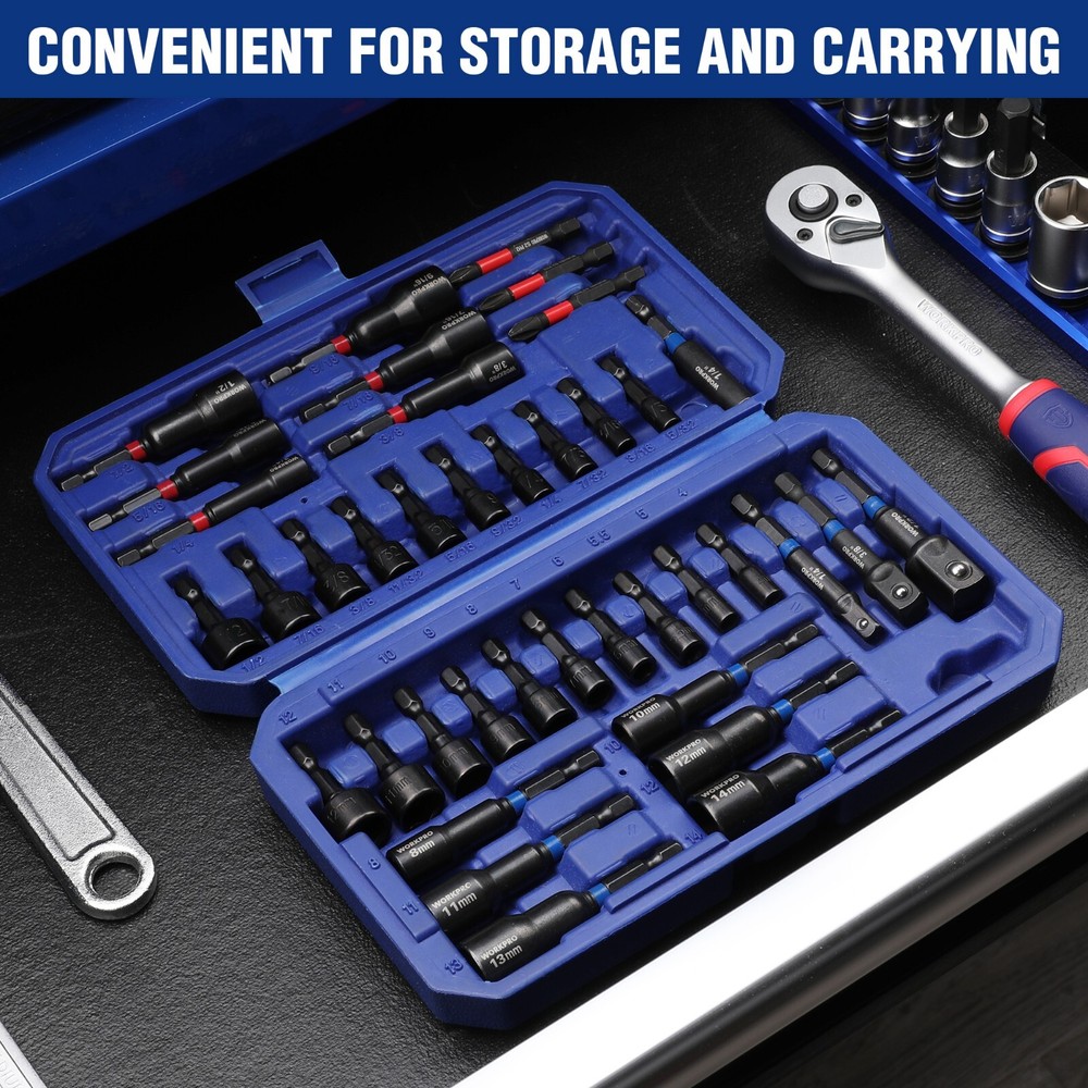 WORKPRO 39-Piece Magnetic Nut Driver Set, Impact Drill Driver Bit 1/4" Hex Shank