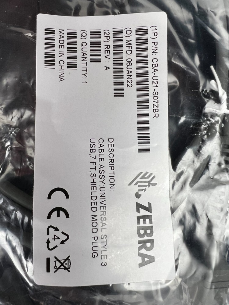 Zebra 7ft USB Data Transfer Cable CBA-U21-S07ZBR NEW