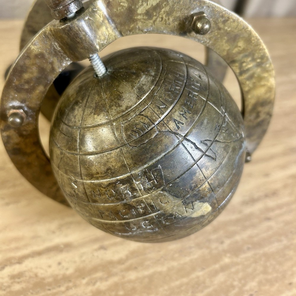 Table Globe Etched Old World Style Vintage Solid Brass Desk Office Study - 7 x 8