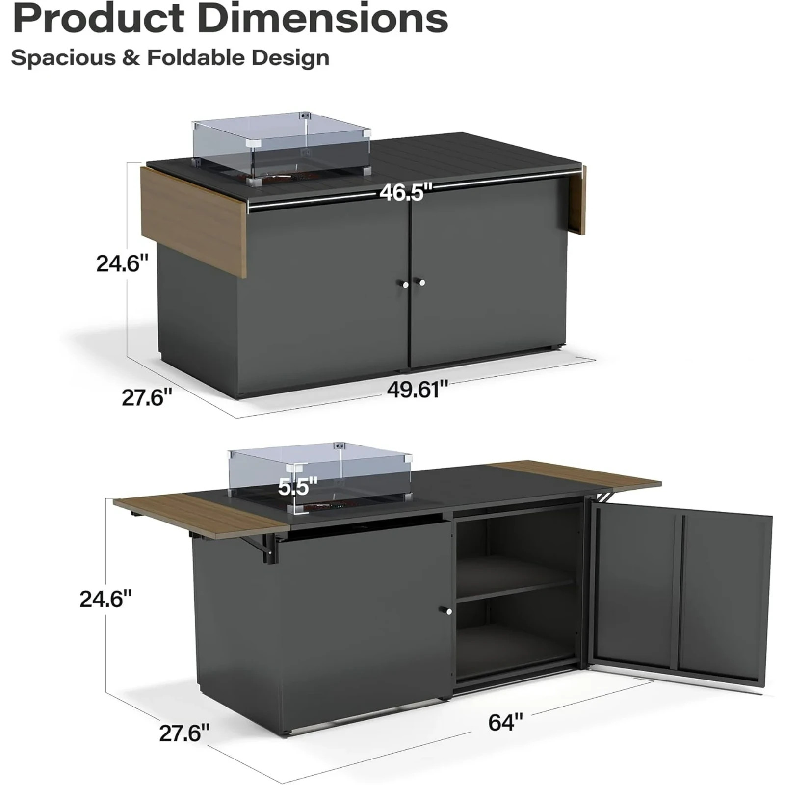 LAUSAINT HOME 64in 50,000 BTU Gas Fire Pit Table for Outside Patio, Propane