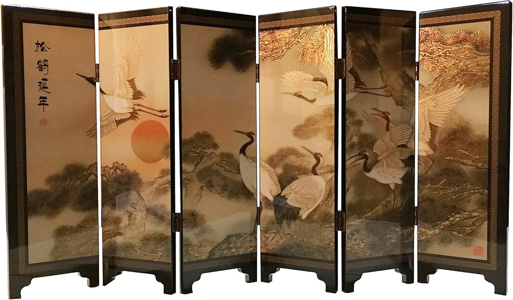 Decorations for the Home, 6 Panel Divider, Mini Folding Screen, Chinese Lacquerw