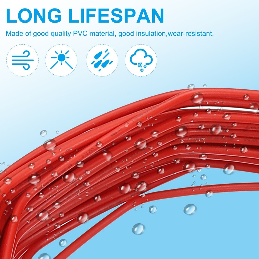 18AWG Solid Electric Wire, 49Ft Hook Up Tinned Copper Wire, Red