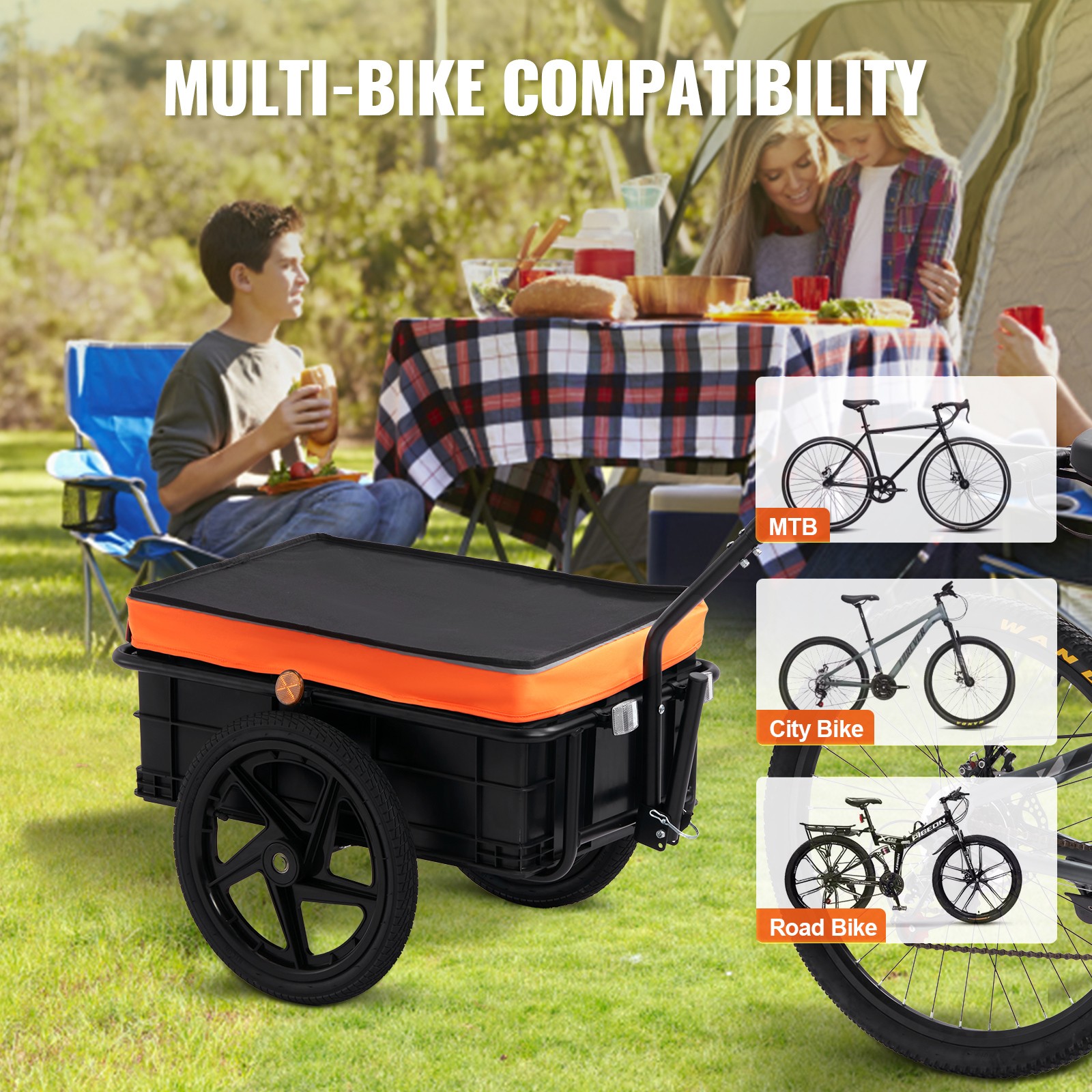 Bike Cargo Trailer Bicycle Carrier Storage Cart 88 lbs Load Carbon Steel