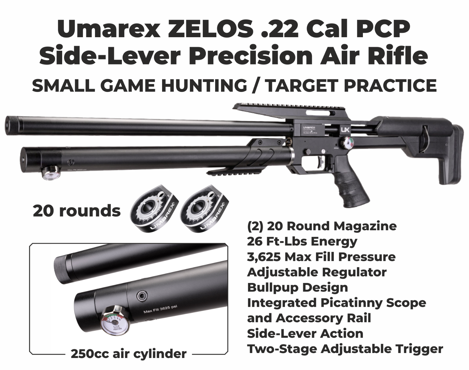 Umarex Zelos .22 Caliber PCP Side-Lever Precision Air Rifle 2251541