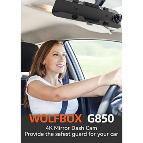WOLFBOX 4K 12" Dash Cam Mirror GPS Car Rear View Backup Dual Camera Night Vision