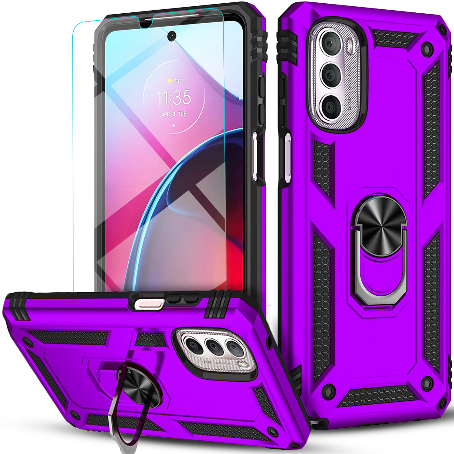 For Motorola Moto G 5G 2023 2022 Case Ring Stand Cover +Tempered Glass Protector