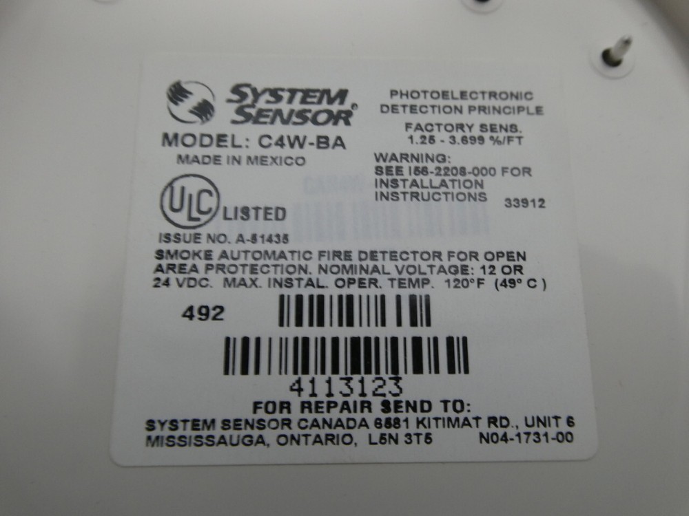 System Sensor C4W-BA Photoelectric Smoke Detector