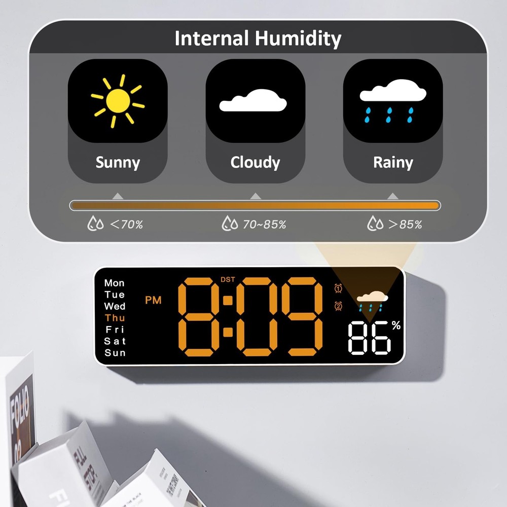 Digital Wall Clock, 12" Digital Clock with Remote Control, Date, Week, Temp, ...