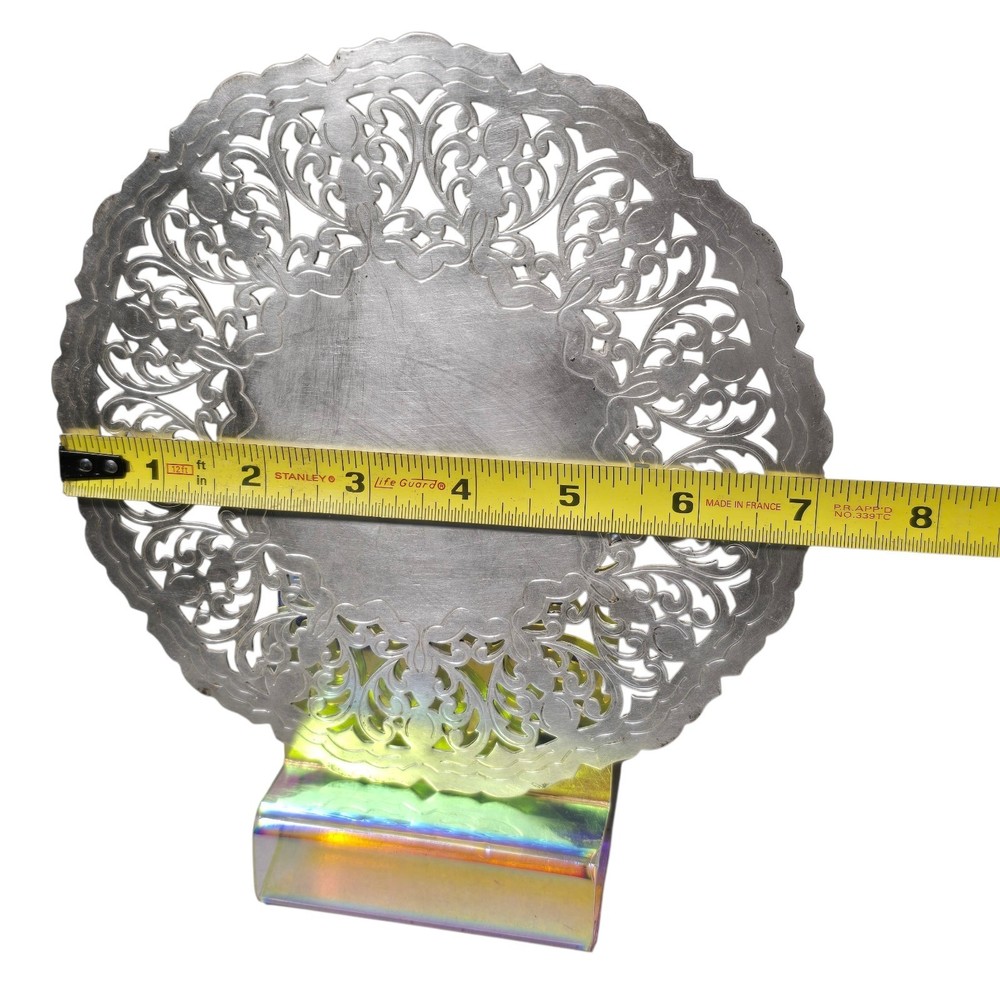 Vintage Marked Denmark Silver Plated Round Pierced Ornate Trivet 7"D