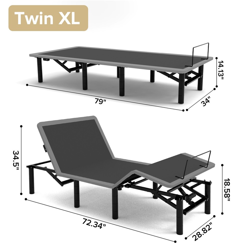 Twin XL/Queen Electric Bed Frame Adjustable Bed Base W/ Massage Wireless Remote