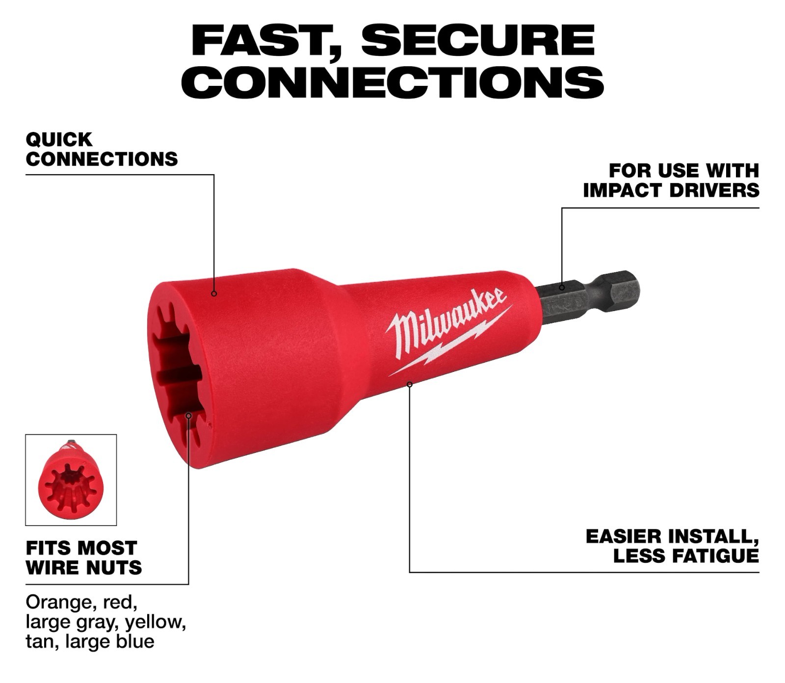 Milwaukee 48-32-6400 Wire Nut Twister, ¼" Hex Shank - New