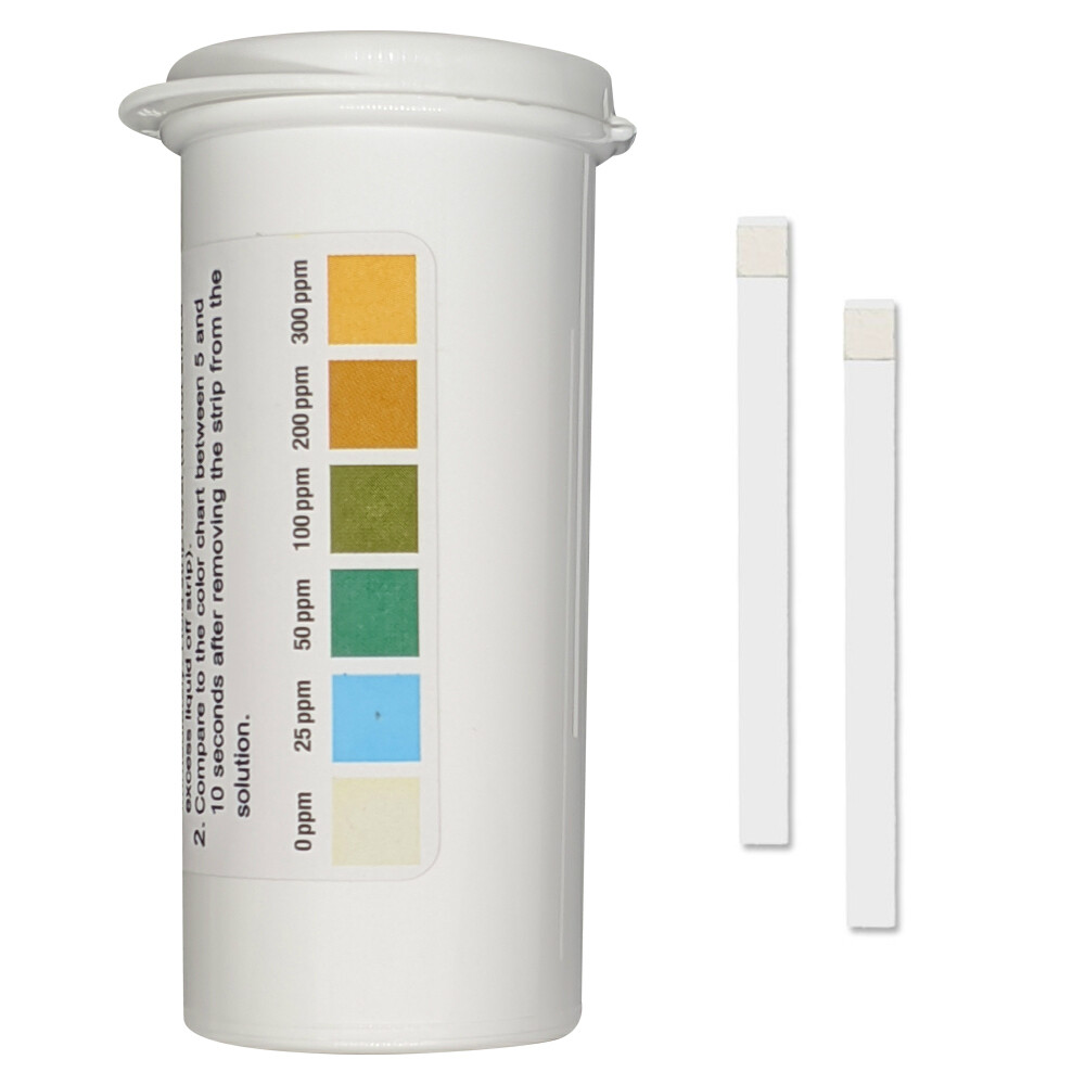 Restaurant Chlorine Sanitizer Plastic Test Strips 0-300 ppm [Vial of 100 Strips]