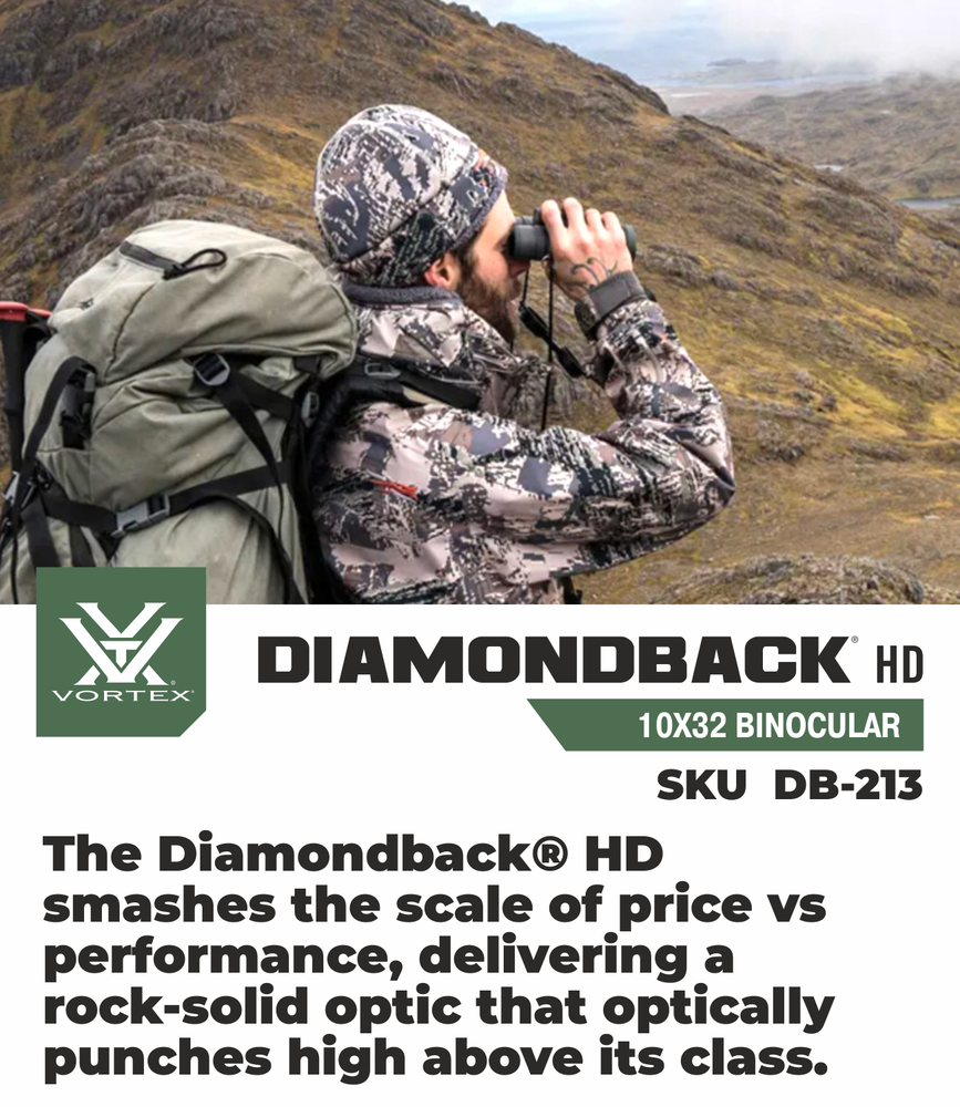 Vortex Optics Diamondback HD 10x32 Binocular with Free Camo Forest Hat Bundle