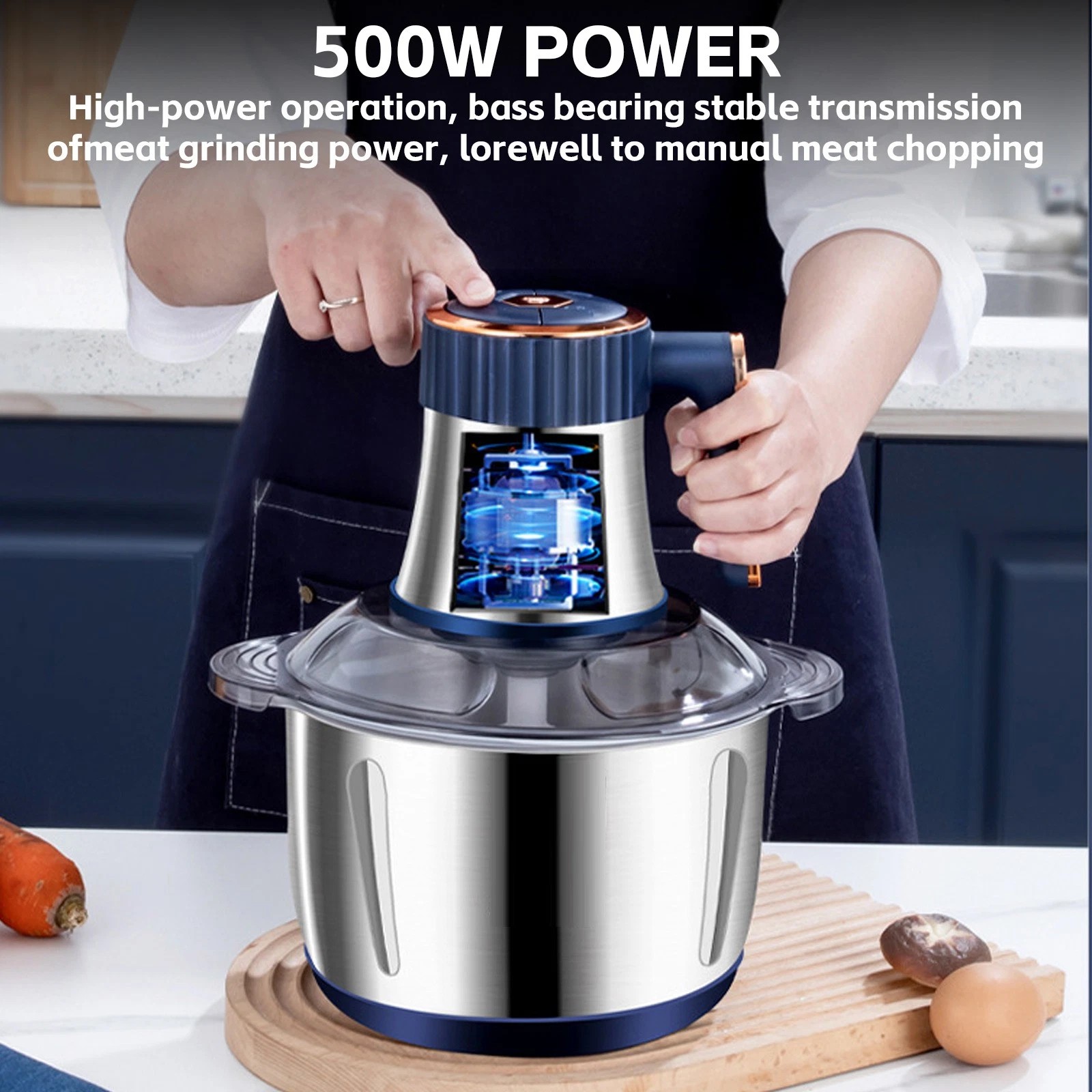 500W Electric Food Chopper Electric Stainless Steel Processor Meat Grinder Mixer