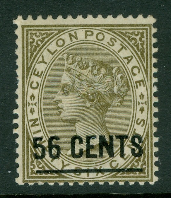 Ceylon, 56c on 96c grey, Scott #129