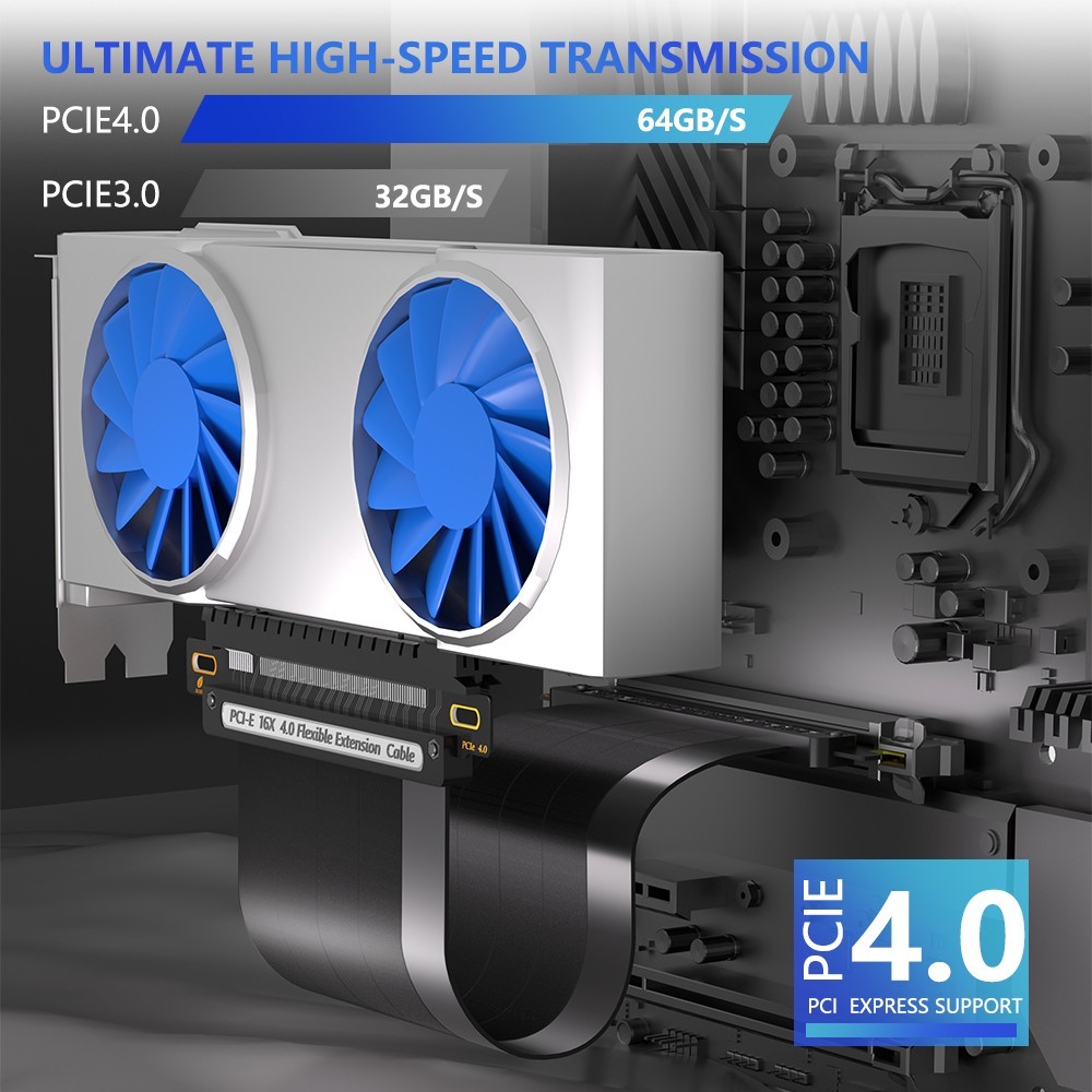 PCIe 4.0 GPU Riser Cable, Graphics Card Extension Cable, 180 Degree 30cm