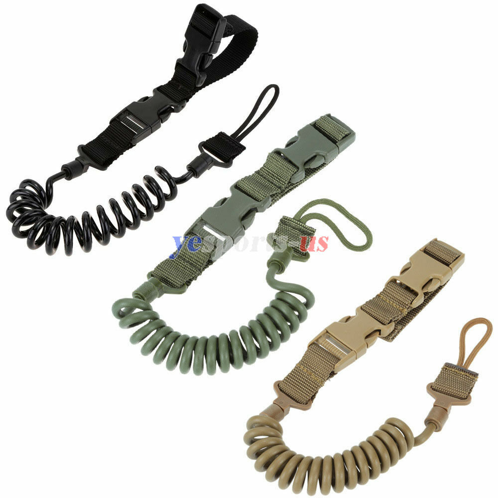 Tactical Pistol Lanyard Coiled Elastic Hand Gun Secure Sling Quick Release