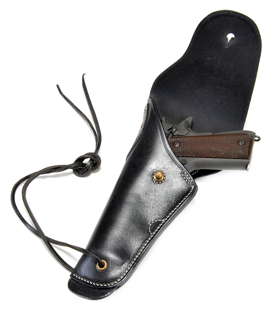 Black Leather US M1916 Colt 1911 .45 Holster Premium Drum Dyed Leather Left Hand