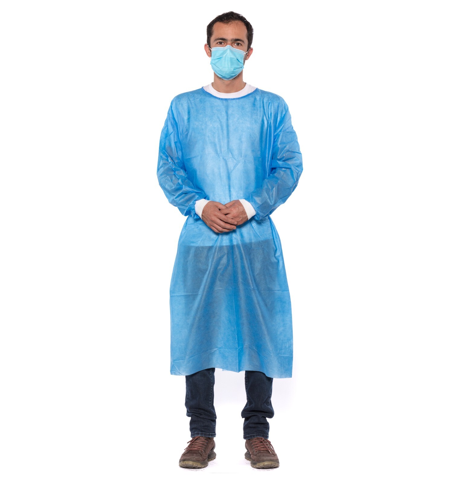 200 Blue Disposable Medical Gowns w/ Knitt Cuffs Dentists Hospital (2 Pack)