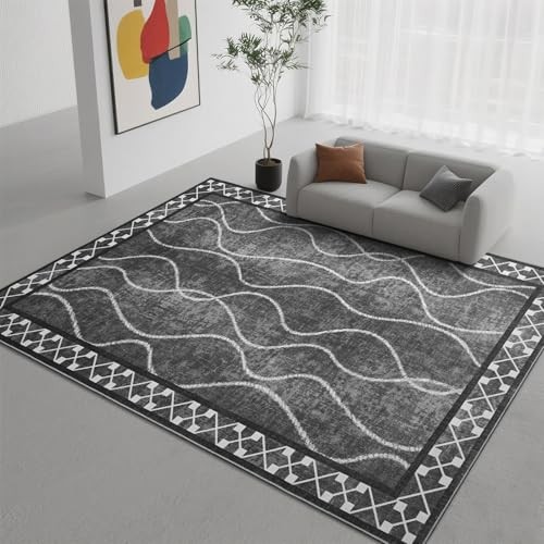 4x6 Area Rugs for Living Room, Machine Washable 4 ft x 6 ft Black Grey