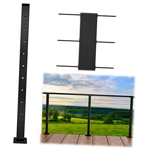Black Cable Railing Post 36 Inch 36"x2"x2" Level Drilled Surface Level post