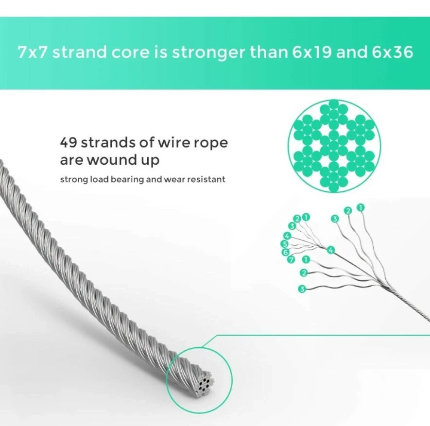 1/16 Wire Rope Stainless Steel Aircraft Cable Wire Cable 328ft Strand Core 7x7