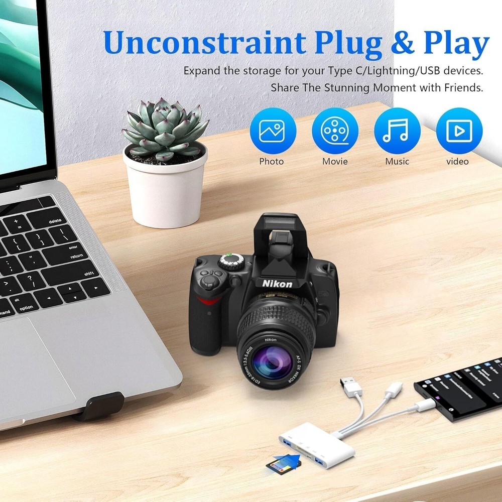 USB 3.0 5-in-1 Memory Card Reader OTG Adapter – SD, microSD, USB-C & Lightning