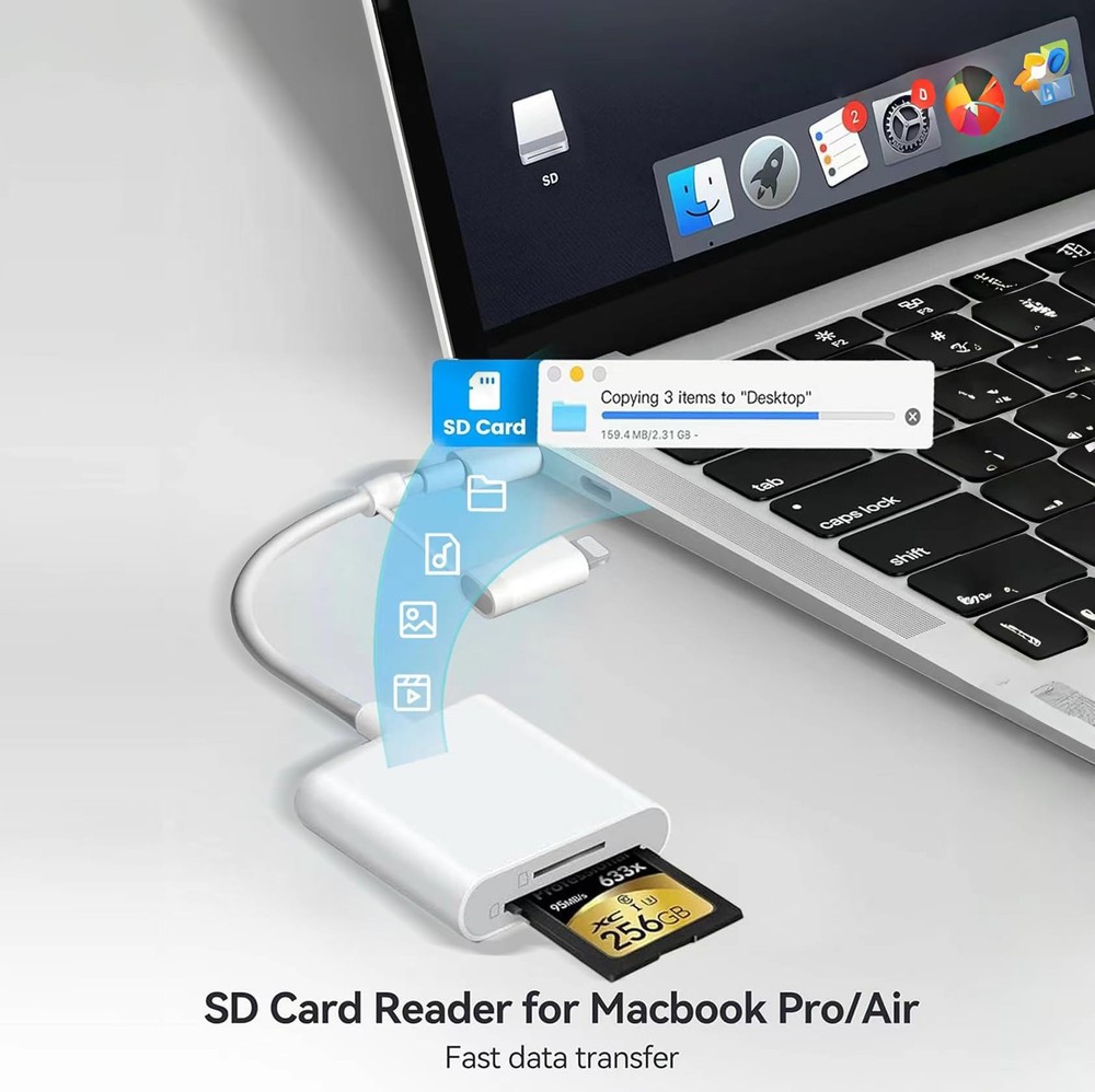 SD Card Reader for iPhone iPad Mac, Dual Connector Lightning & USB C Memory C...