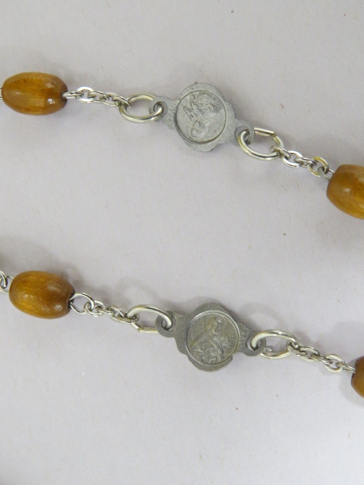 VTG Catholic St. Therese Ex Indumentis Wood Bead Five Decade Rosary