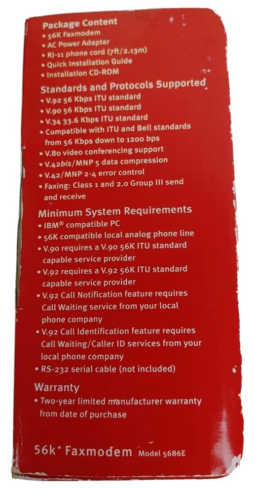 US Robotics 5686E External 56K FAX Modem V.92