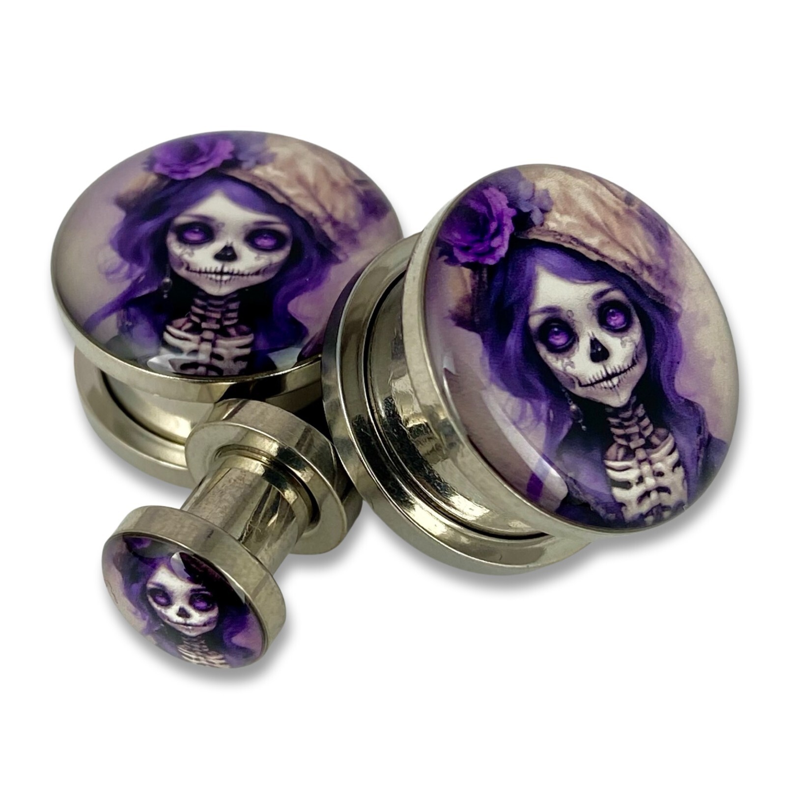 Pair of Victorian Skeleton Picture Plugs (MTO-074) gauges 16g thru 1 inch