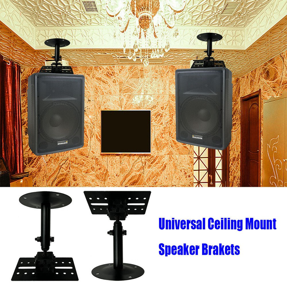 Pair Universal Ceiling Mount Angle Tilt Rotation Adjustment Audio Speaker Stands