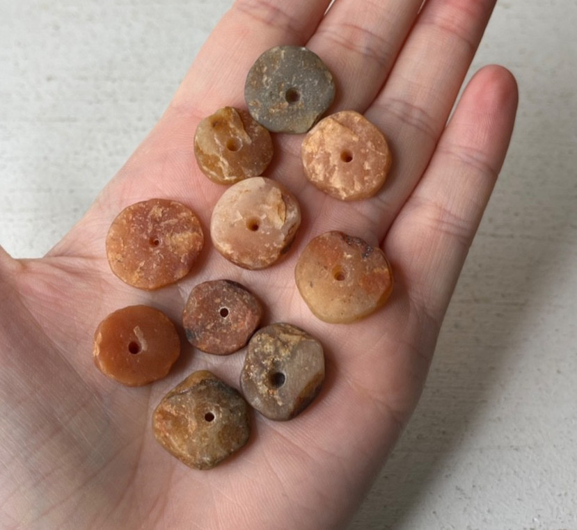 10 PCS Small Ancient Neolithic Stone Disc Beads Carnelian Agate