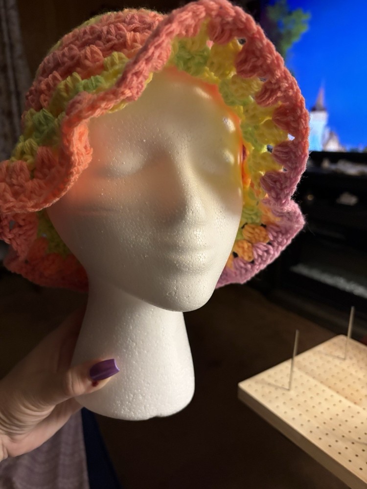 Handmade Crochet Bucket Hat Rainbow Multicolor