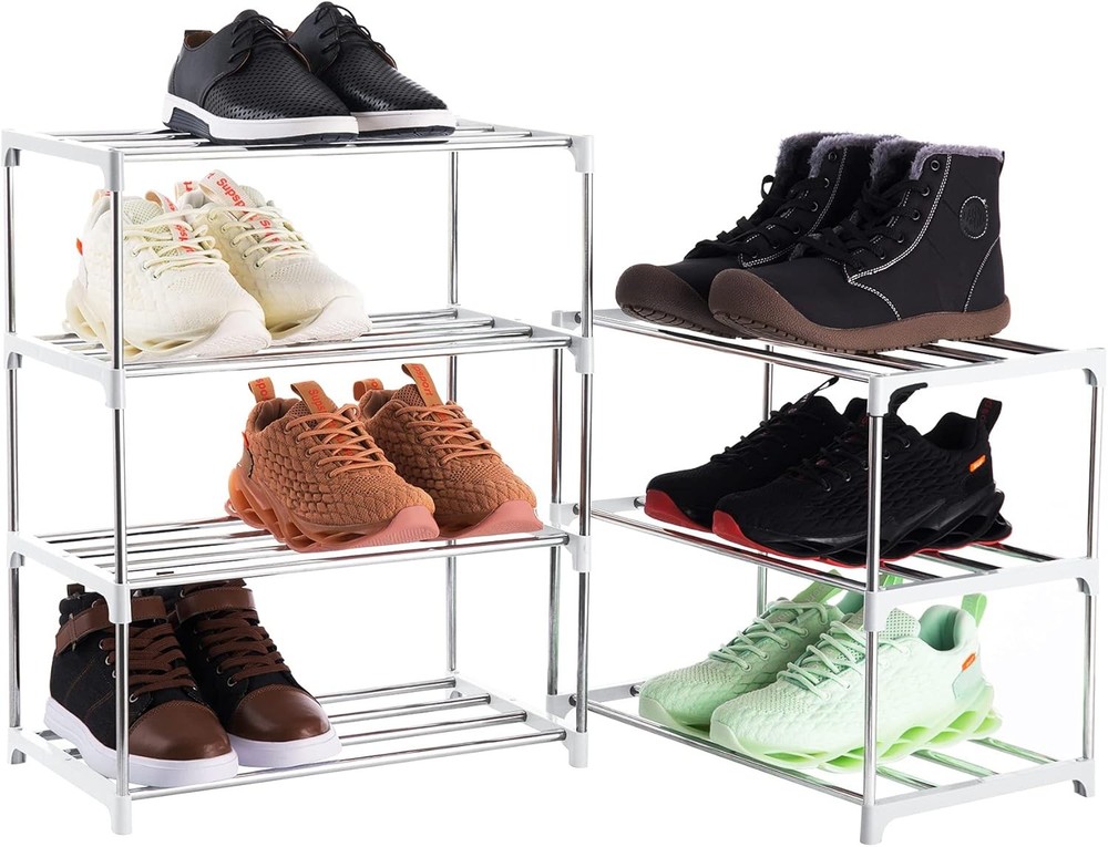 4-Tier Stackable Small Shoe Rack, Lightweight Shelf 4-Tier, White