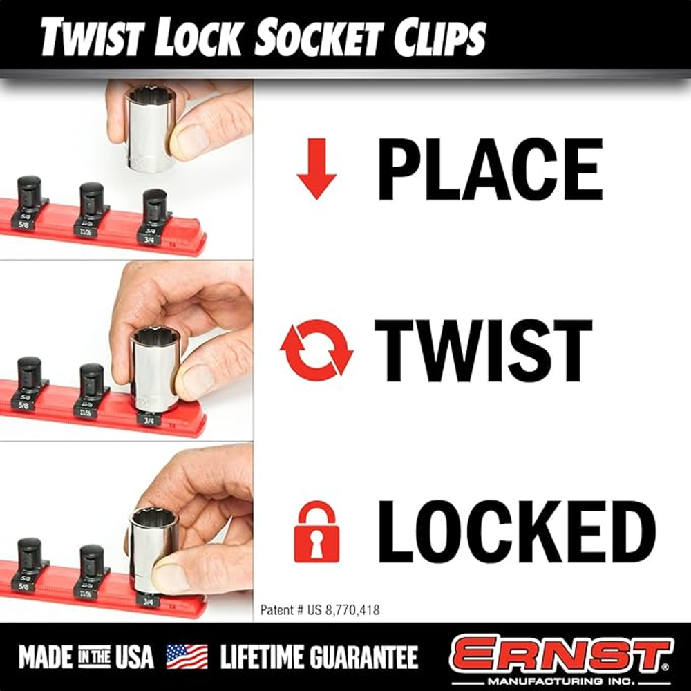 Ernst 8442 1/2" Twist Lock Socket Clips 17 Pack Black