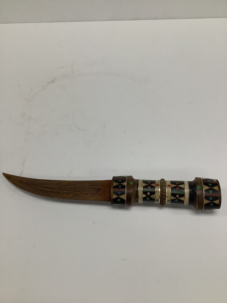 Decorative Inlay Handled Dagger With Engraving On Blade