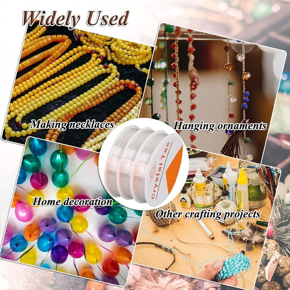 Whale Stretchy String for Bracelets, 3 Rolls Clear Elastic White