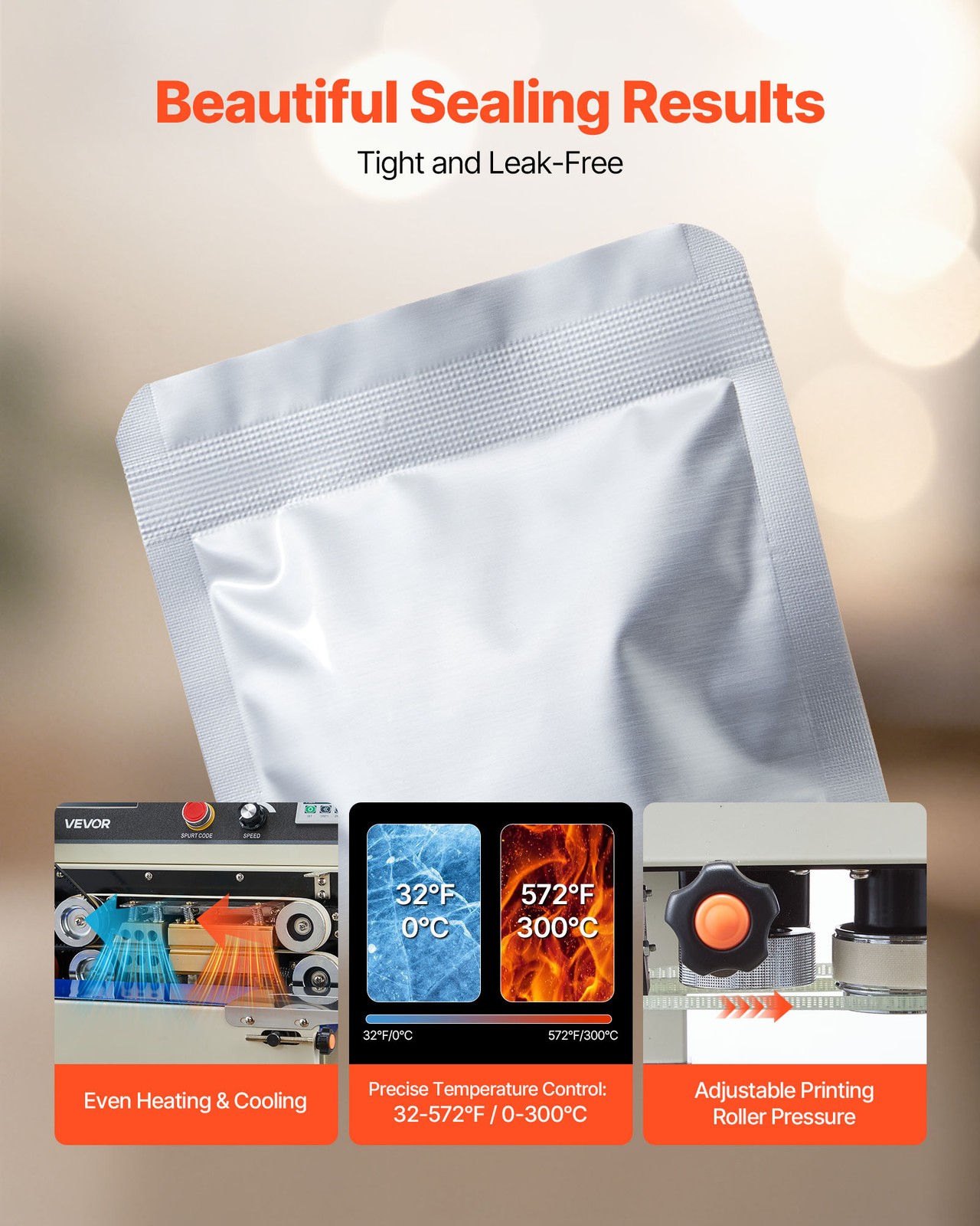 VEVOR Continuous Sealing Machine Vertical Band Sealer 0.24-0.47 in Seal Width