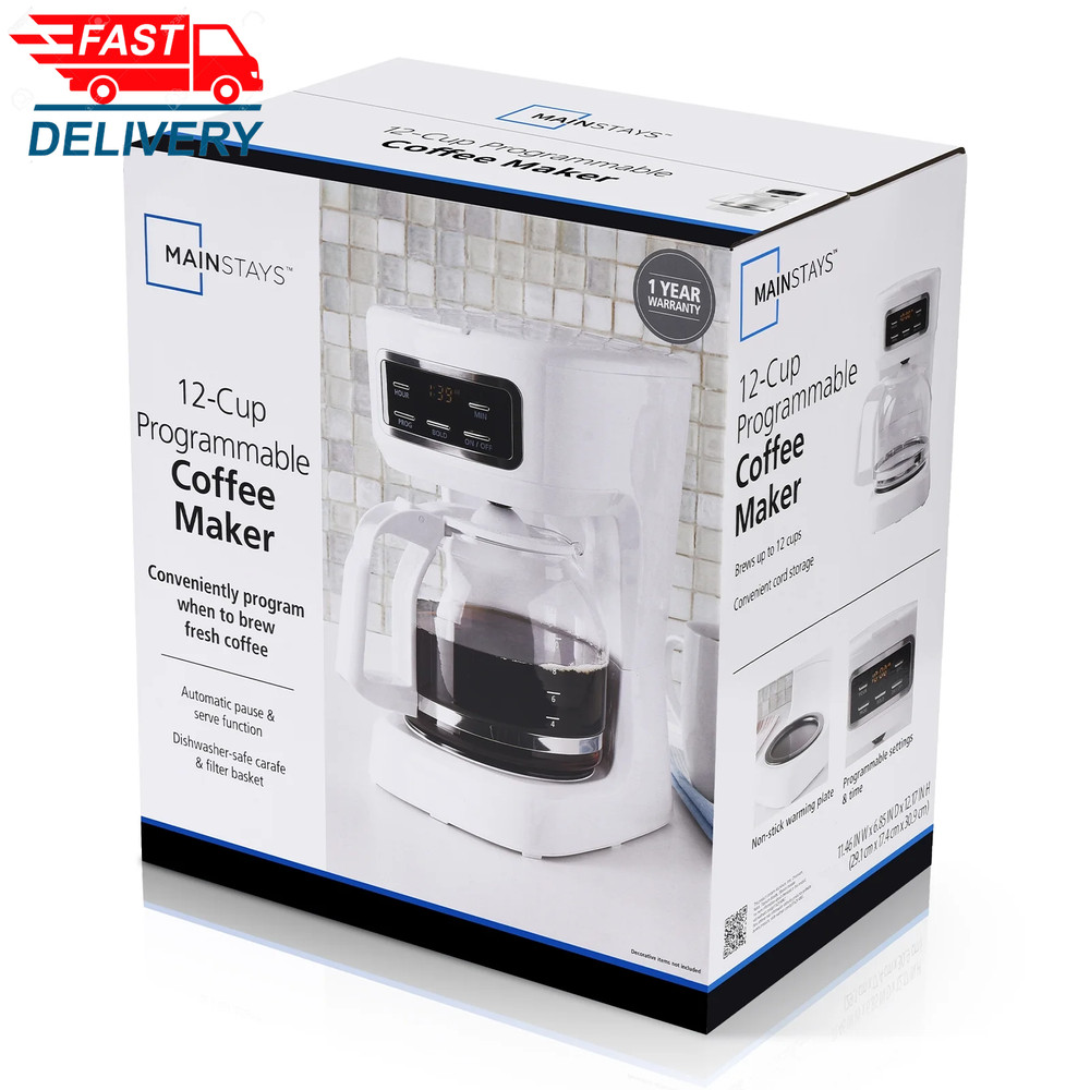 Finish 12-Cup Programmable Coffee Maker, White