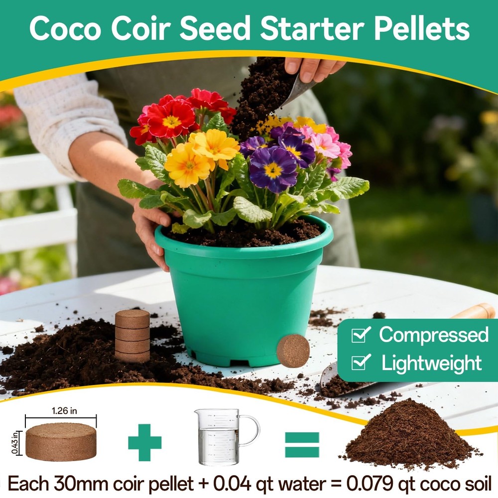50Pcs Organic Coco Coir Pellets for Seed Starter, Compressed Coconut